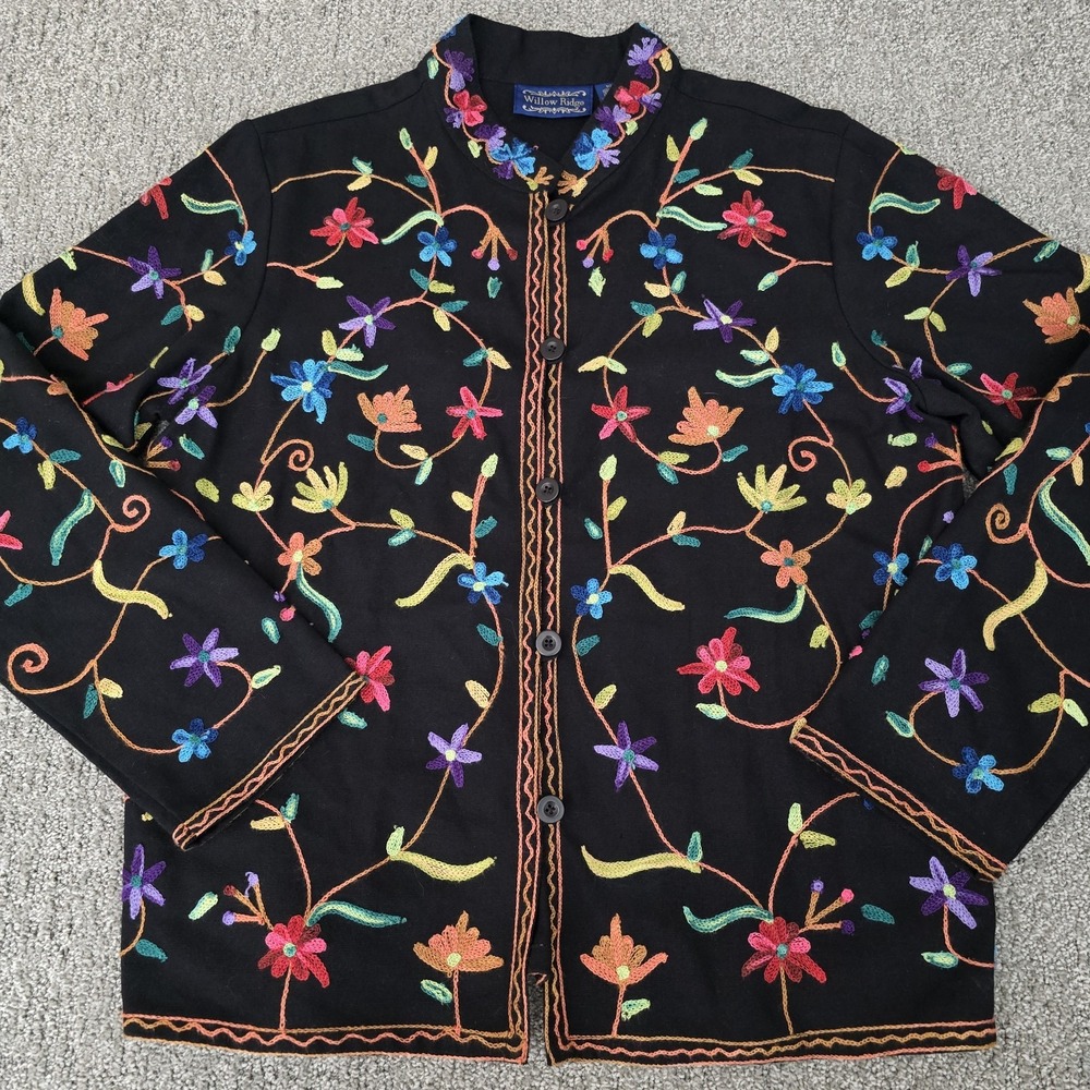 Vintage Embroidered Floral Jacket Black Boho Cottagecore M‎
